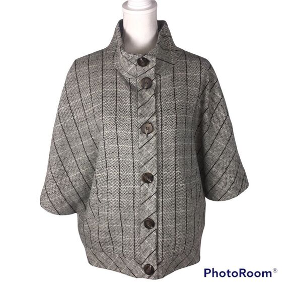 Halogen Tweed Batwing Wool Blend Jacket Tweed Sz XL Oversized Caplet - Picture 1 of 14
